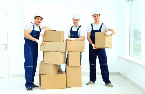 Packed boxes and furniture prepared for a house removal in West London