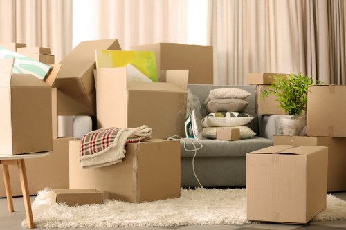 Moving boxes and household items in a Shepherds Bush flat relocation