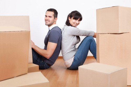 Retail and office items organised for a Shepherds Bush business move